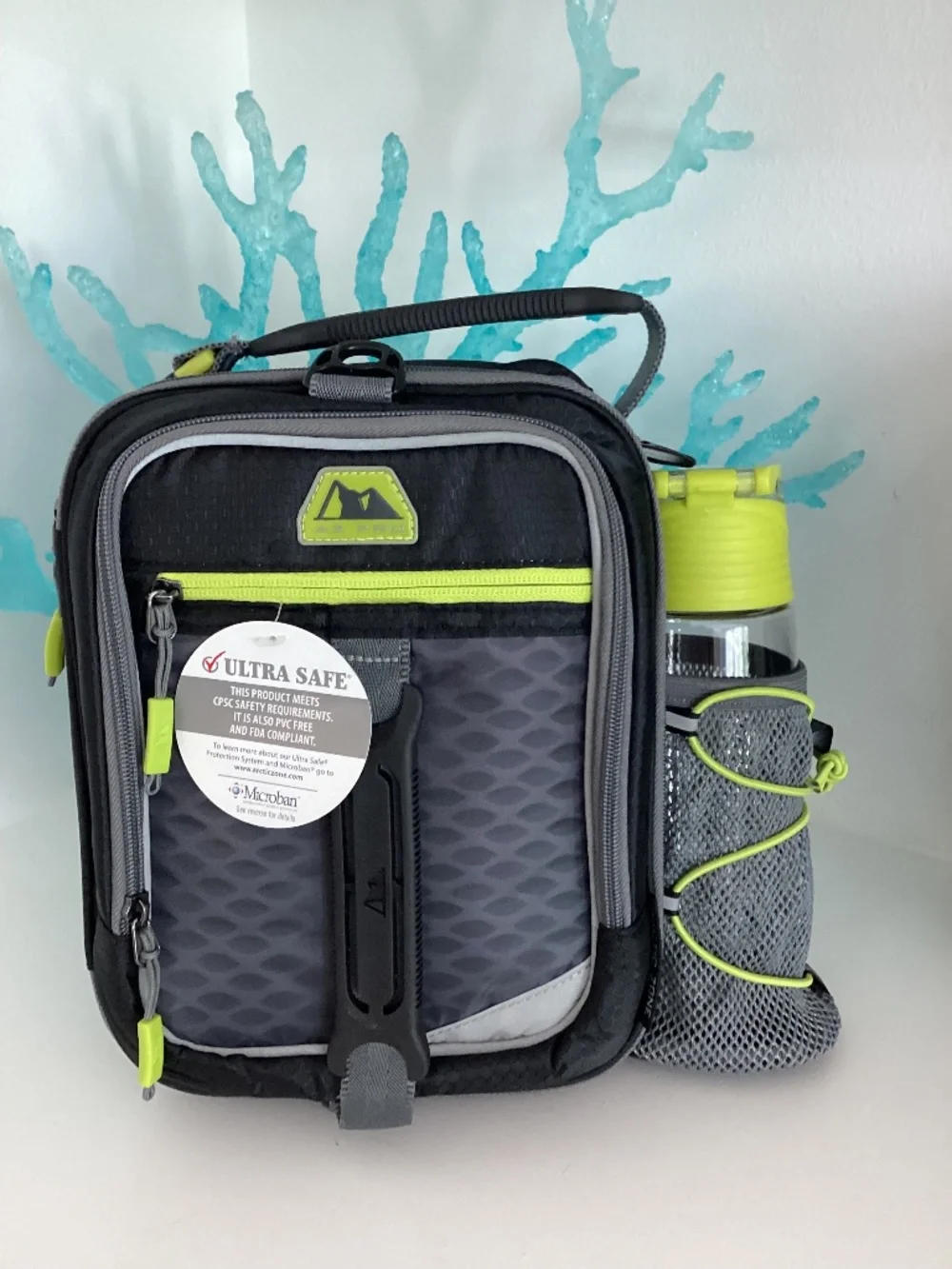 AZ Pro Insulated Zipper Lunch Bag, Black Geometric w/ Containers & Ice Packs NEW